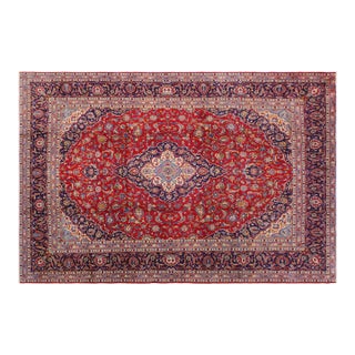 Vintage Hand-Knotted Wool Rug – 9.8 X 12.11 Ft – Red Medallion Traditional Rug For Sale