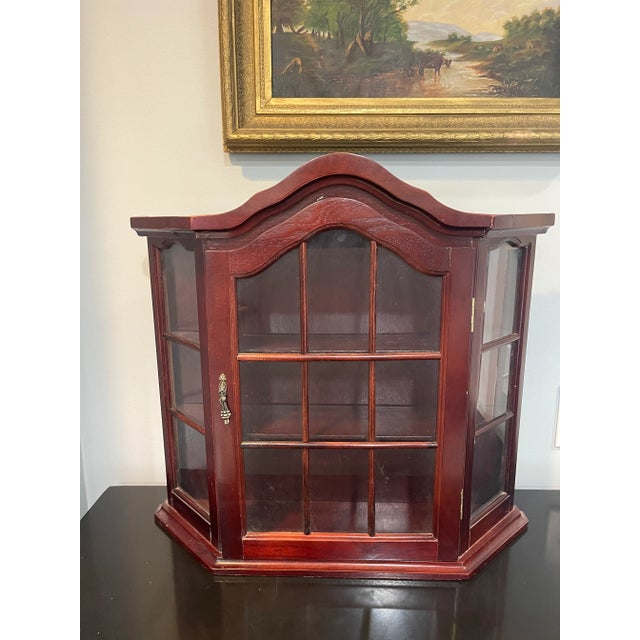 American Vintage Wood Wall Mounted Curio Display Cabinet For Sale - Image 3 of 6