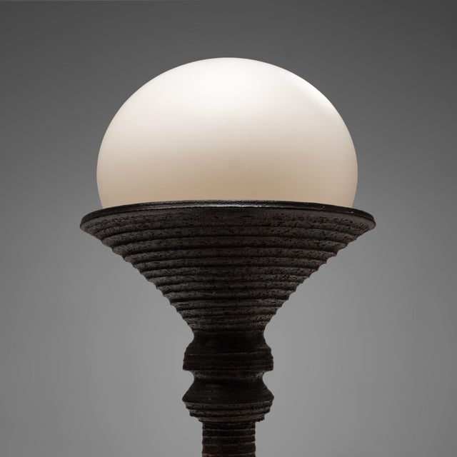 Glass Large Earthy Ceramic and Opaline Glass Floor Lamp from Doria Leuchten, Germany, 1970s For Sale - Image 7 of 11