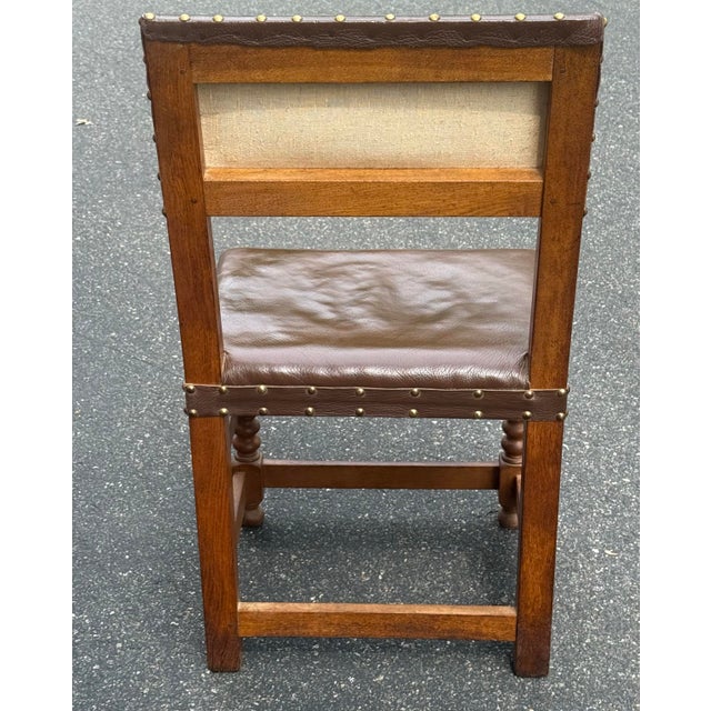 Early 1900’s Oak and Leather Cromwellian Dining Chairs - Set of 6 For Sale In New York - Image 6 of 10