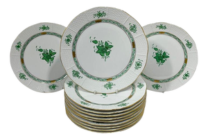 Chinese Bouquet Apponyi Green Dinner Plates from Herend, 1980s, Set of 12