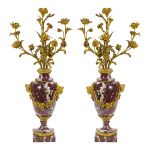 French Louis XVI Style Candelabra / White-Veined Red Marble & Gilt Bronze, 1885