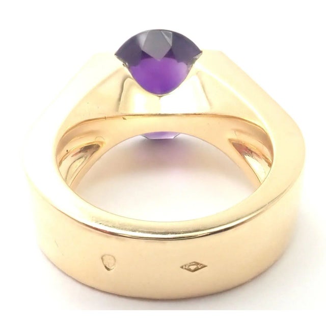 2000 - 2009 Cartier Tankissi 18k Yellow Gold Diamond Large Amethyst Ring Paper, size 6 For Sale - Image 5 of 10