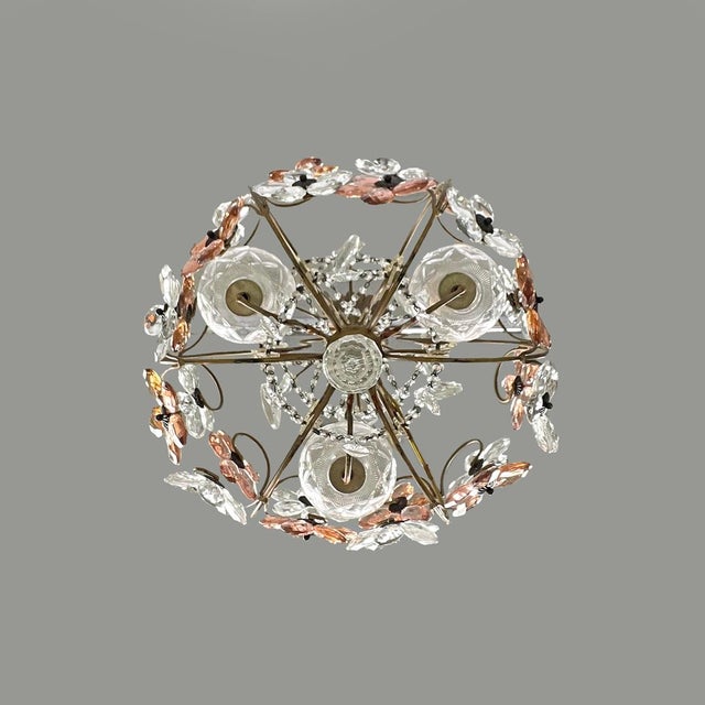 Italian Art Nouveau Chandelier in Pink and Clear Glass and Brass, 1890s For Sale - Image 5 of 18