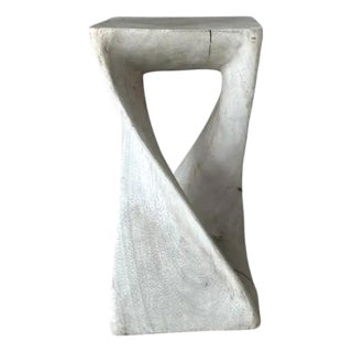 Organic Modern Hand-Carved Bleached Mahogany Pedestal Side Table For Sale
