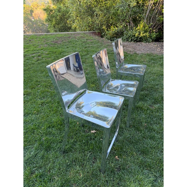 Iconic Hudson chairs by Philippe Starck for Emeco, hand-polished aluminum finish. This sought-after collection was...
