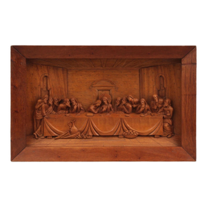 Antique Hand Carved Wood Wall Sculpture Religious Catholic DaVinci's Last Supper