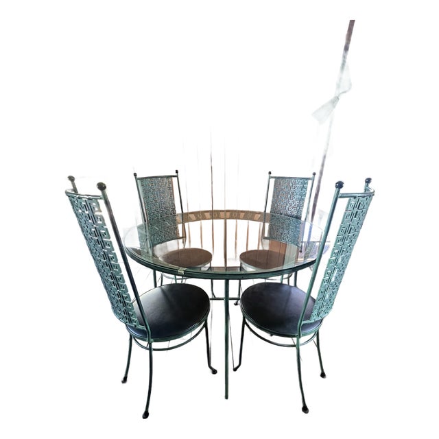Vintage Greek Key Wrought Iron Dinette Set For Sale