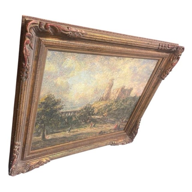 An Antique Oil Painting Luminous Citadel: A Classic European Landscape For Sale - Image 4 of 12