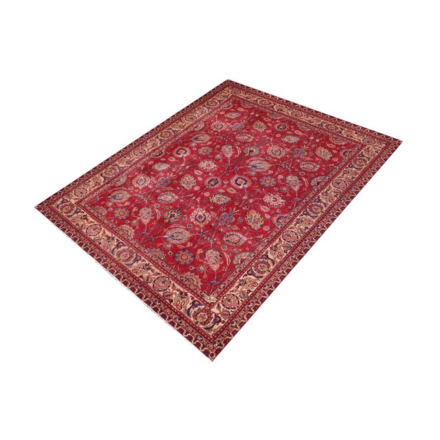 Shabby Chic Shabby Chic Persian Antique Red/Beige Wool Rug - 10'1'' X 12'6'' For Sale - Image 3 of 10