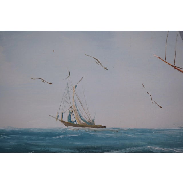 j.carter Signed Tall Ships Oil Painting on Canvas For Sale In Philadelphia - Image 6 of 11