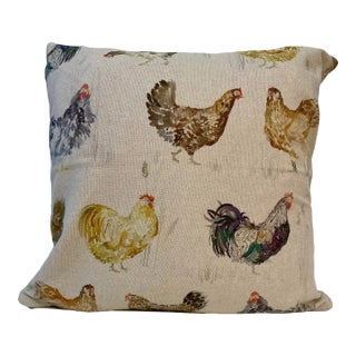 20” Square Pillow Printed With a Variety of Chickens - Made in U K For Sale