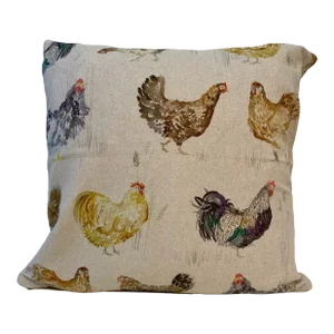 20” Square Pillow Printed With a Variety of Chickens - Made in U K