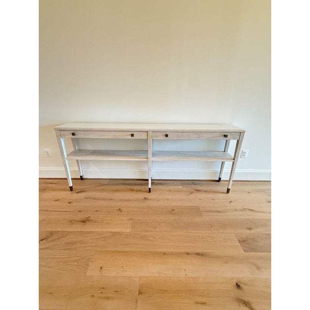 Wood Theodore Alexander Breeze Console With Stone Top For Sale - Image 7 of 7