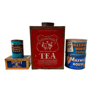 Vintage Coffee and Tea Time Tins, Set of 5 For Sale