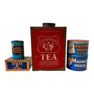 Vintage Coffee and Tea Time Tins, Set of 5