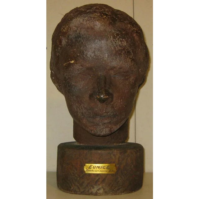 Original 1956 Gaetano Cecere Clay Sculpture Woman Head Bust "Eunice" For Sale - Image 13 of 13