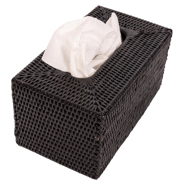 Artifacts Rattan Long Tissue Box, Tudor Black For Sale - Image 4 of 6