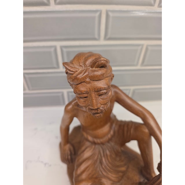 1950s Mid-Century Modern Realism Balinese Modernist "Seated Philosopher" Satinwood Sculpture For Sale - Image 9 of 12