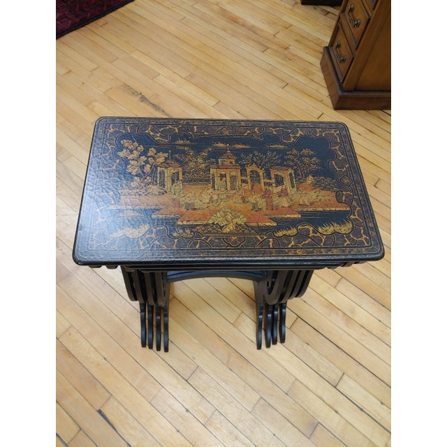 2000 - 2009 Early 2000s Chinese Black Matte Crackle Nesting Tables for Stickley- Set of 4 For Sale - Image 5 of 7