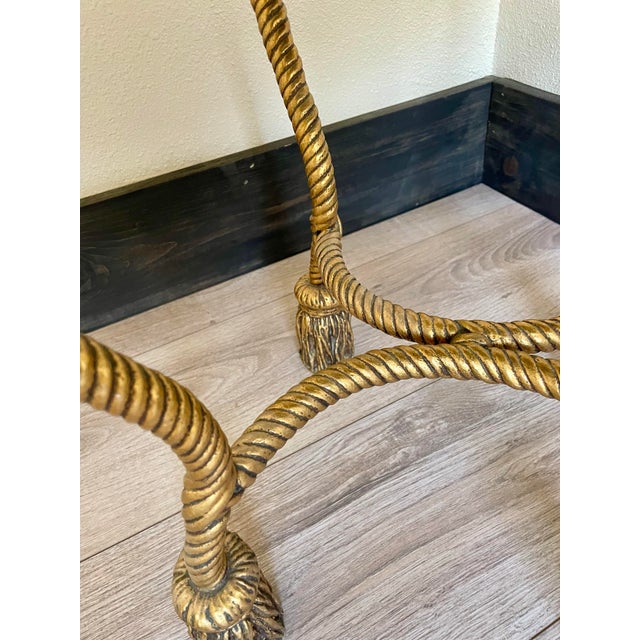 Hollywood Regency Vintage Italian Hollywood Regency Gilt Metal Rope & Tassel Vanity Stool For Sale - Image 3 of 10
