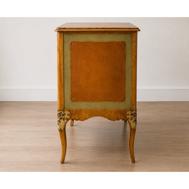 Vintage French Provincial Hand-Painted Floral Bombe Chest | Two-Drawer Painted Commoded For Sale - Image 6 of 6