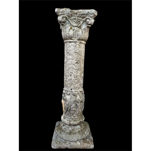Gray 50s Classical Column Pedestal Concrete Stone Architectural Salvage Bird Bath Stand Vintage For Sale - Image 8 of 18