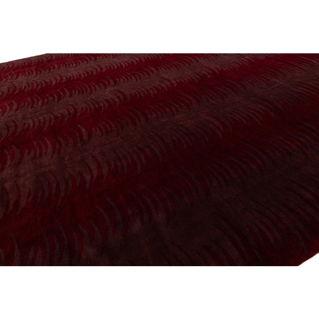Modern Hand-Knotted Tibetan Wool & Silk Area Rug in Deep Wine Crimson 15x18 For Sale - Image 4 of 12