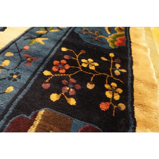 1920s Beige Floral Modern Antique Chinese Peking Rug 10' X 15' 6'' Handknotted Wool Carpet For Sale In New York - Image 6 of 10