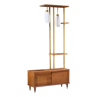 Mid Century Walnut and Brass Wall Unit Room Divider For Sale