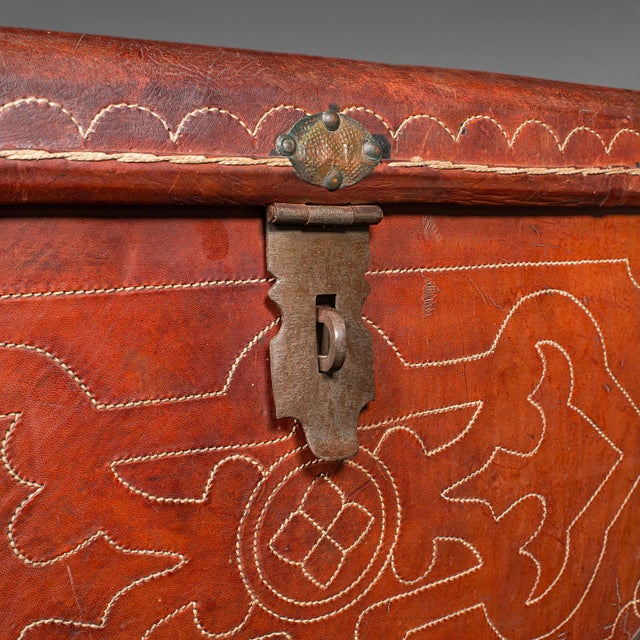 Antique Casablanca Travel Trunk, African, Leather, Portmanteau Case, Edwardian For Sale - Image 11 of 12