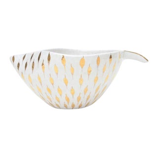 Vintage Italian Aldo Londi for Bitossi Ceramic Bowl With Gold Feather Plume Design, 60's For Sale