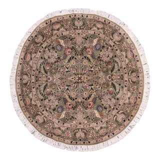 Shabby Chic 1990's Pak-Persian Green/Gray Wool Round Rug - 6'2'' X 6'3'' For Sale