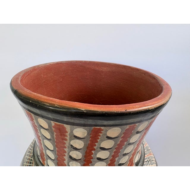 Ceramic Vintage Mexican Folk Art Hand-Painted Pottery Vase With Rabbits & Handles For Sale - Image 7 of 12