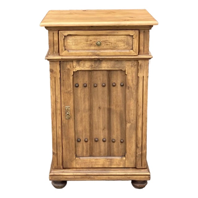 1910s Pine Nightstand With One Door and One Drawer For Sale