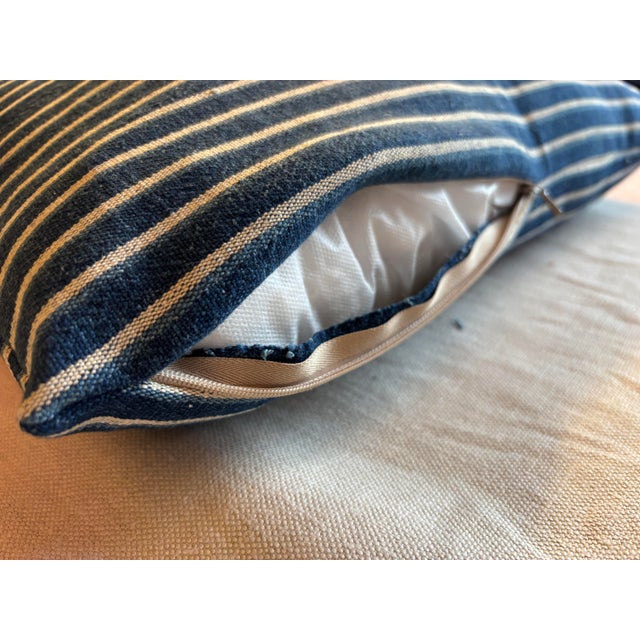2020s Mali Blue and White Indigo Striped Lumbar Pillow, 12x20 For Sale - Image 5 of 9