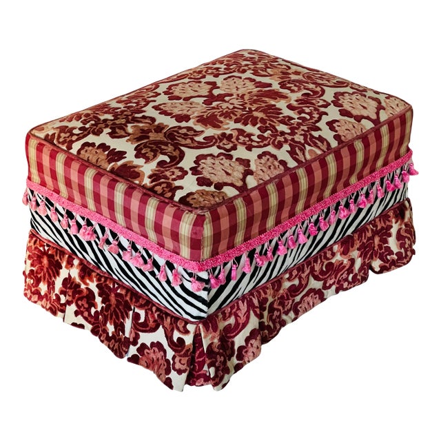 Vintage Ottoman Footstool in Cut Velvet For Sale