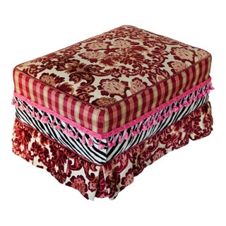 Vintage Ottoman Footstool in Cut Velvet MacKenzie Child's Style For Sale