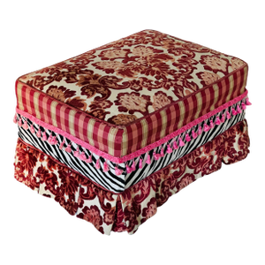 Vintage Ottoman Footstool in Cut Velvet MacKenzie Child's Style