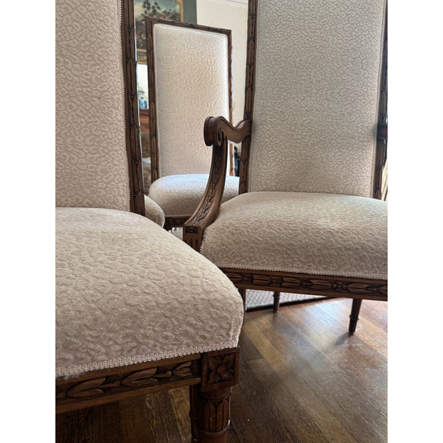 French Six Carved French Dining Chairs Leopard Upholstery For Sale - Image 3 of 12