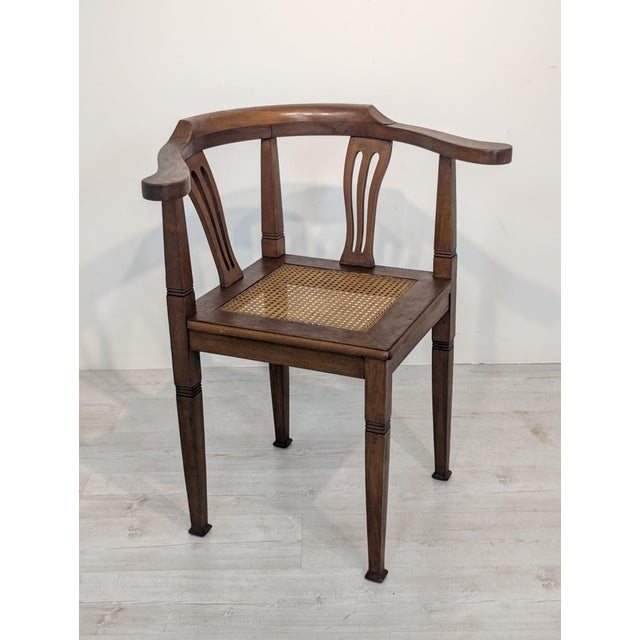Art Nouveau Corner Oak Armchair with Raffia, 1920s For Sale - Image 15 of 15