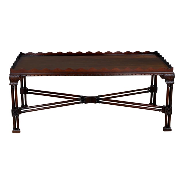 Late 20th Century Chinese Chippendale Style Coffee Table Mahogany Large Rectangular by Baker For Sale