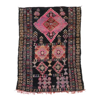 Pink & Black Vintage Boujad Moroccan Rug - 05'08 X 07'06 For Sale