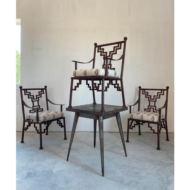 A wonderfully primitive version of well-scaled game table with splayed legs. Weathered with an incredibly developed aged...