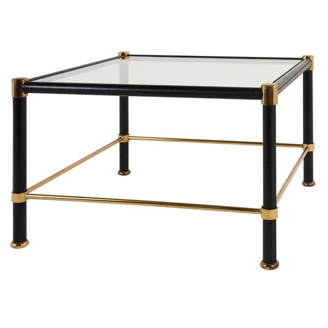 Mid-Century Modern Mid 20th Century Schumacher French Leather & Brass Side Tables with Glass Tops - A Pair For Sale - Image 3 of 5