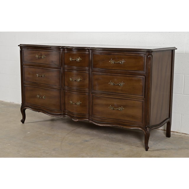 Baker Furniture Company French Provincial Louis XV Carved Walnut Triple Dresser, Circa 1960s For Sale - Image 4 of 11
