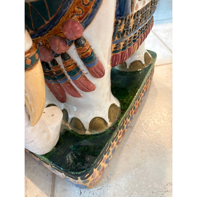 White Vintage Chinoiserie Elephant Boho Chic Garden Stools Side Tables - A Pair For Sale - Image 8 of 16