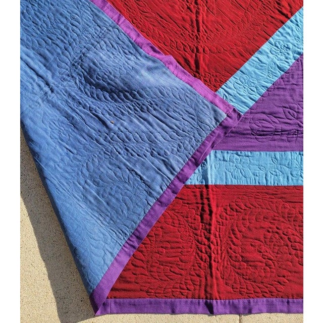 Textile Early 20Thc Wool Amish Diamond in Square Quilt For Sale - Image 7 of 9