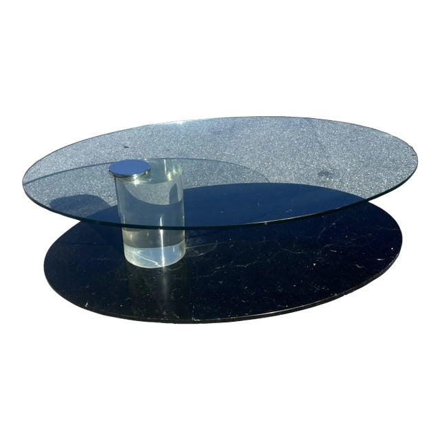 Marble,Lucite & Glass Swivel Top Coffee Cocktail Table by Lion in Frost For Sale