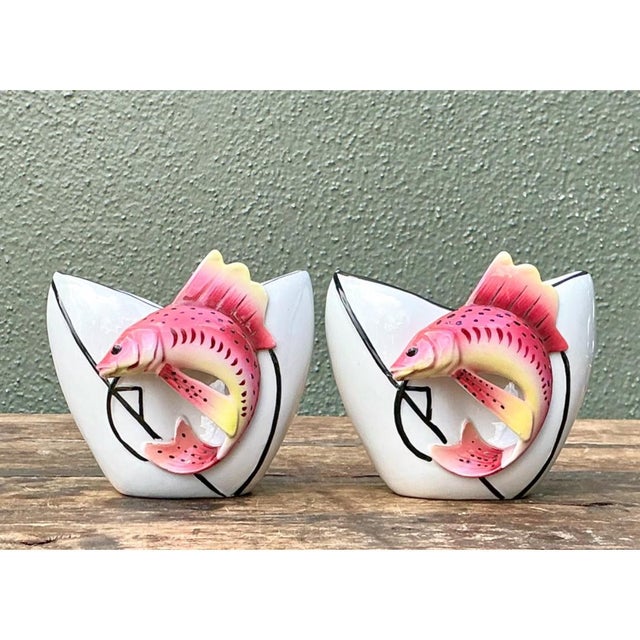 Vintage Stafford Ceramic Leaping Fish Vases - Pair For Sale - Image 10 of 12